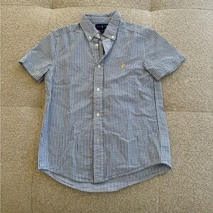 Ralph Lauren Boys Blue White Seersucker Button Down Shirt Size 7 | Short Sleeve